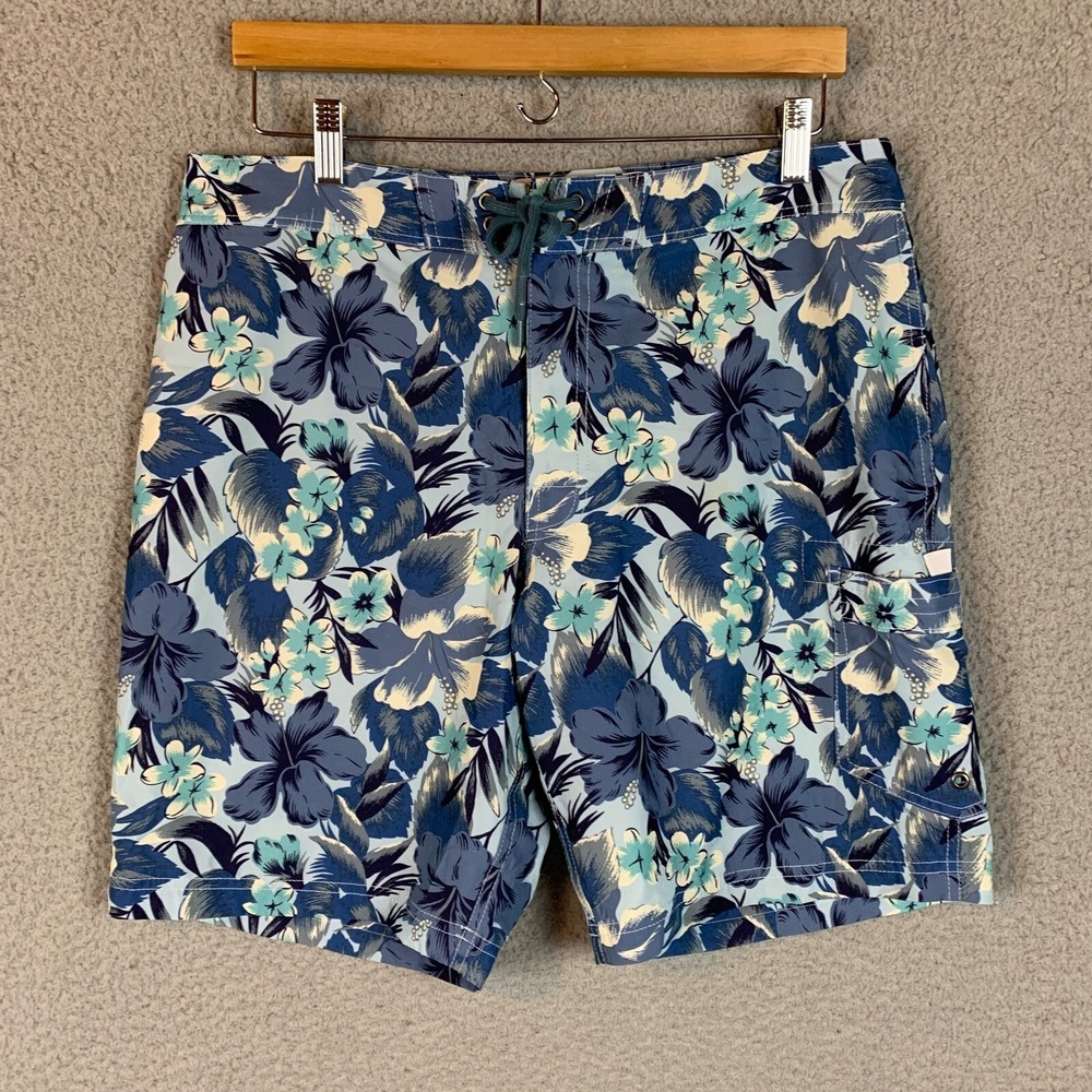 J Crew Flex Swimwear Trunks Mens 33 Blue Hawaiian Floral Lined